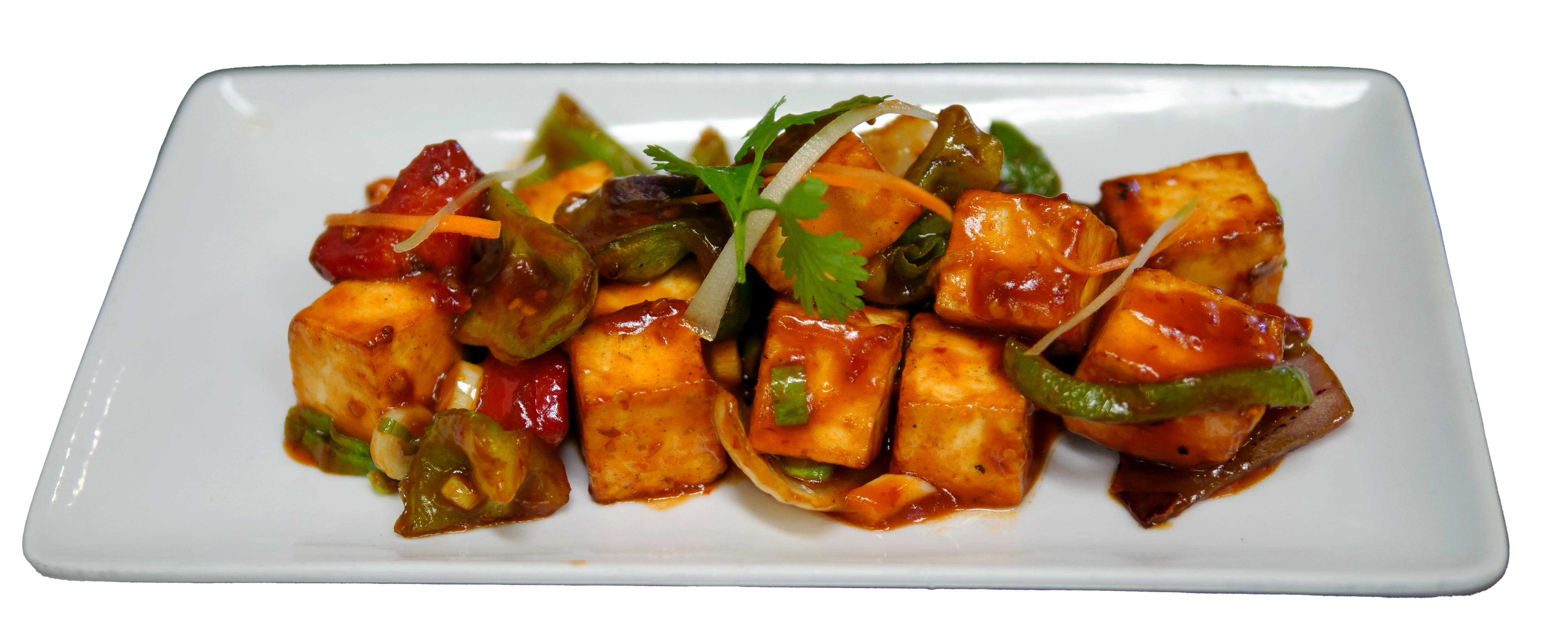 Paneer tikka skewers with peppers and onion