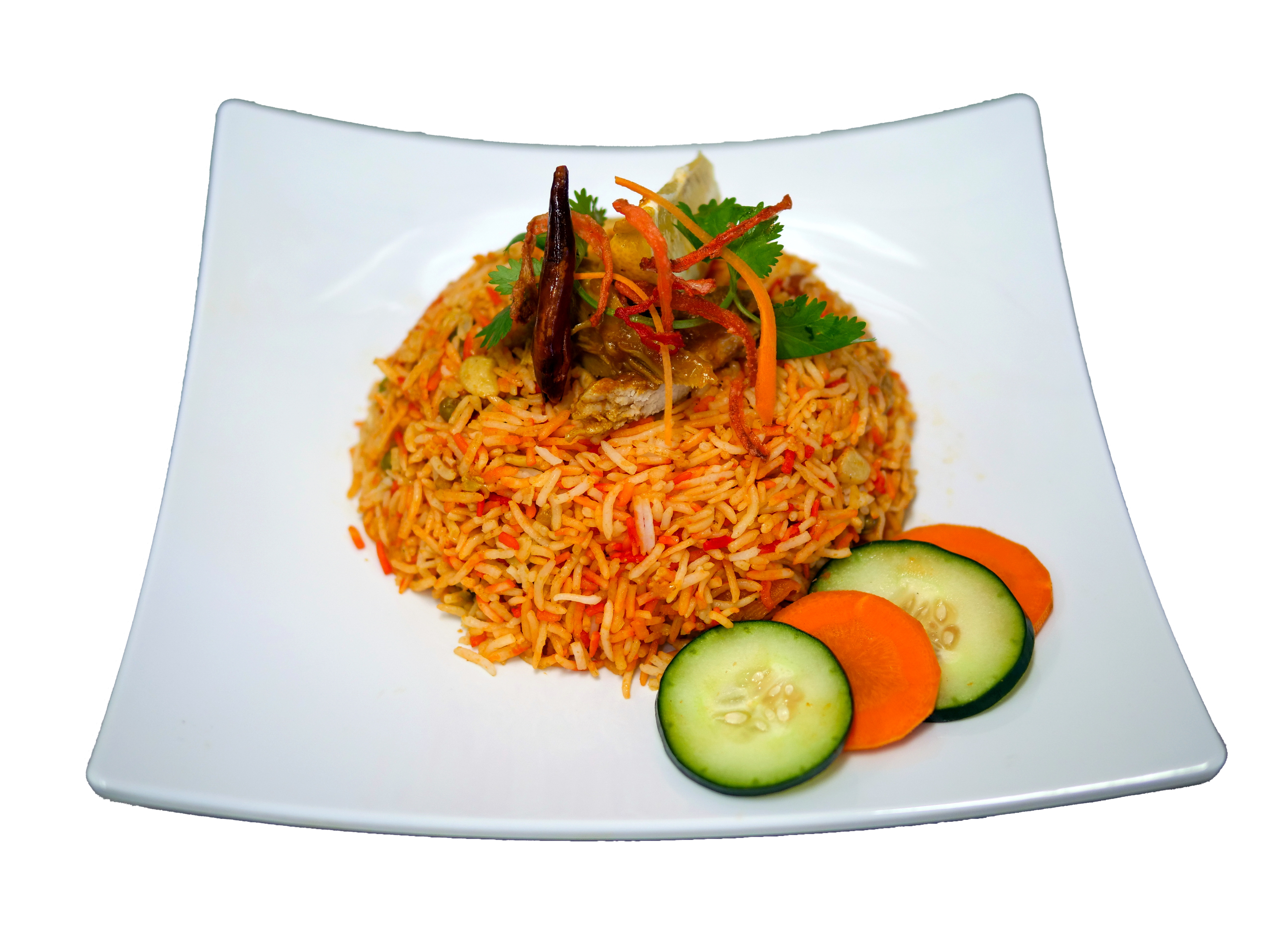 Chicken biryani with fragrant basmati rice and spices