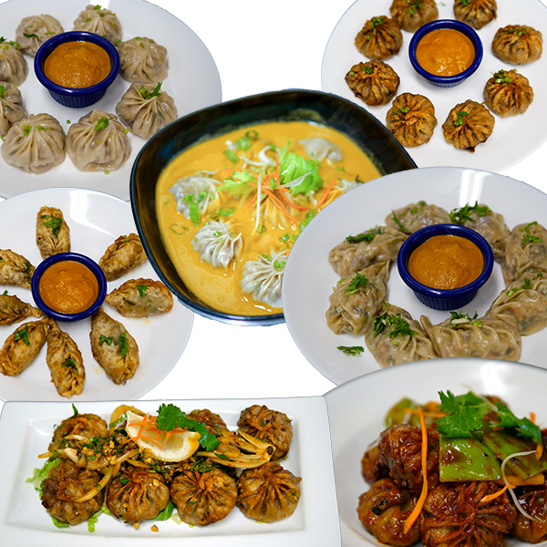 Assorted steamed and fried momo dumplings